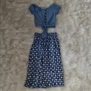 Knitworks Navy Blue Floral Kids Matching Maxi Set